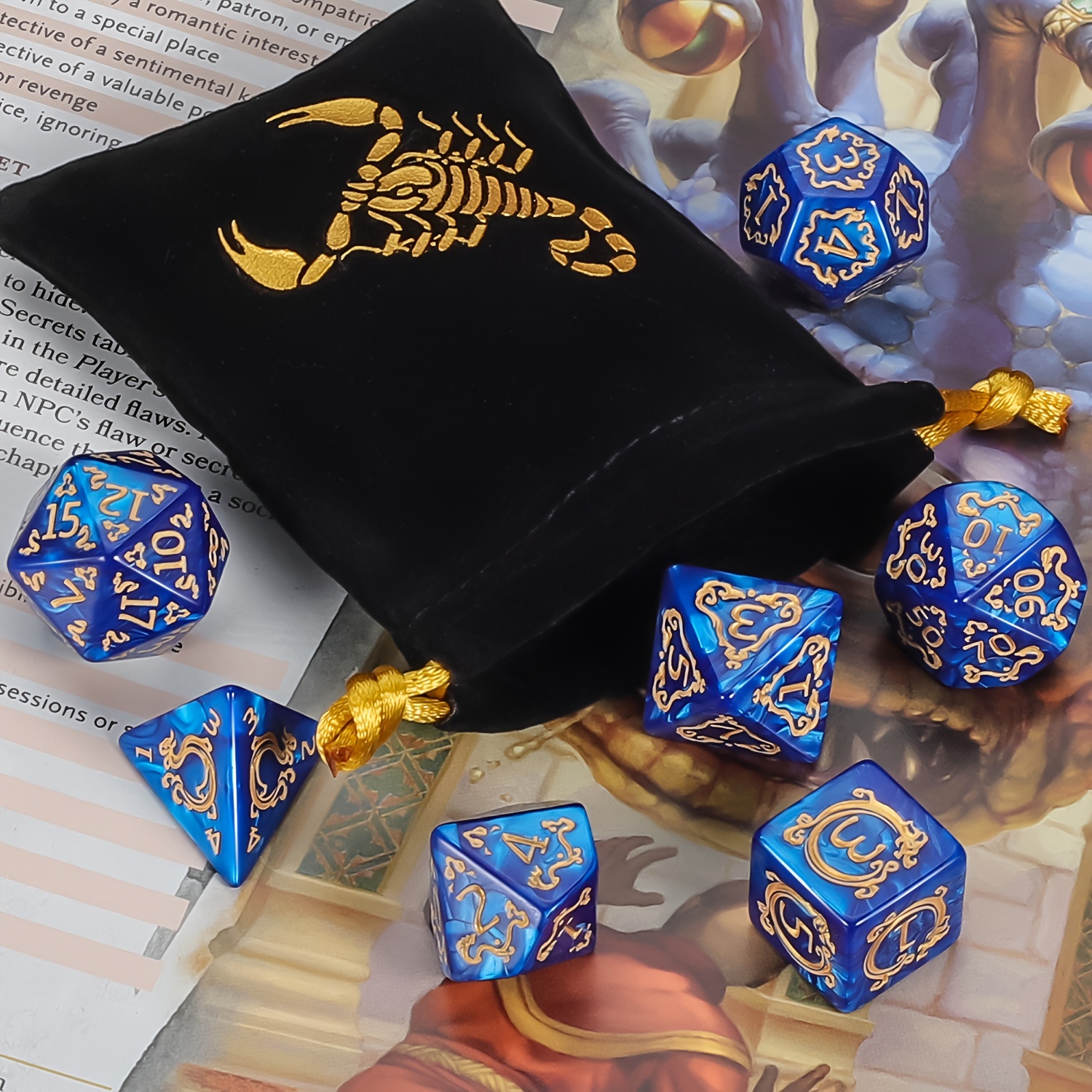 Premium Polyhedral Dice Set (7pcs) with Drawstring Bag